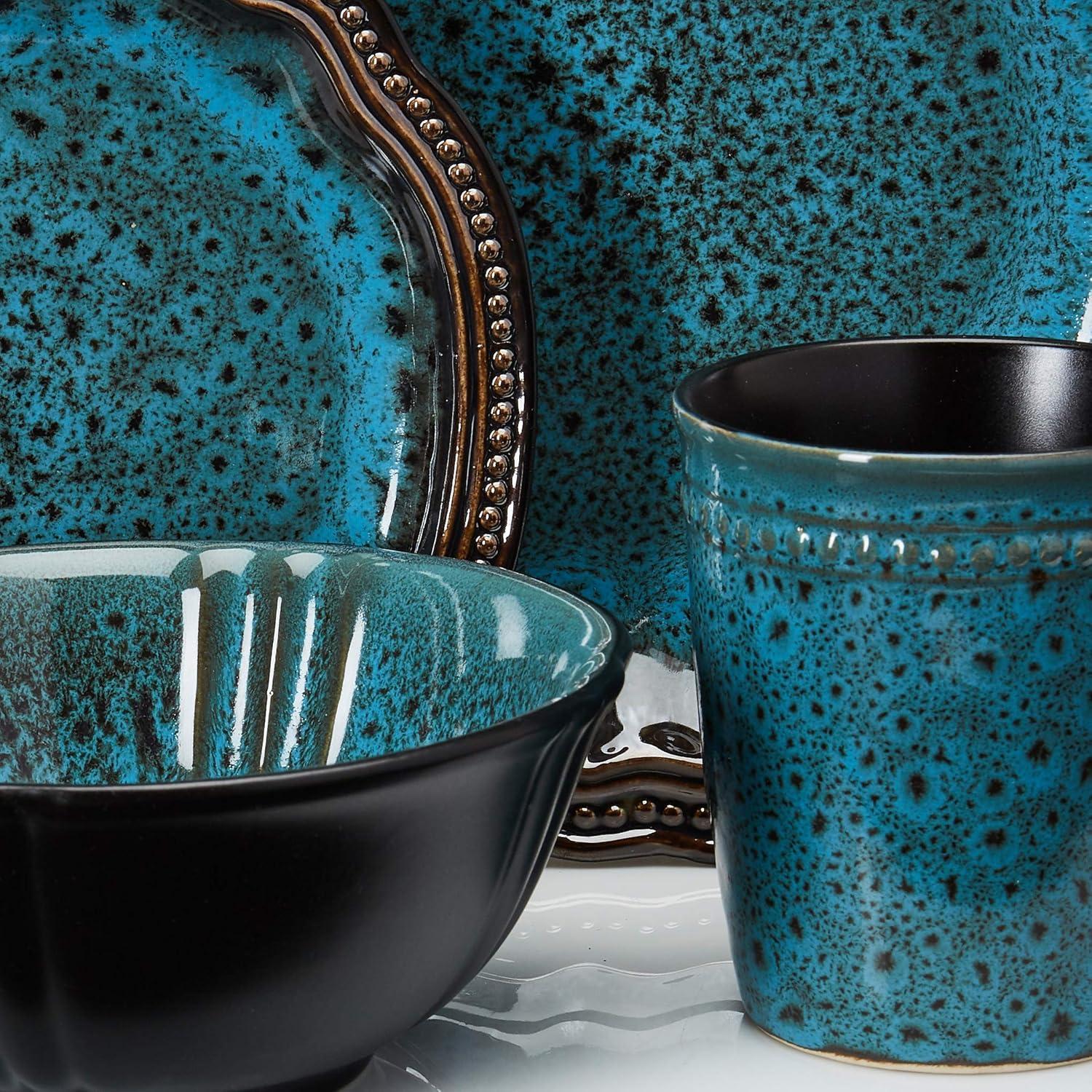 Mystic Waves Turquoise Ceramic 16-Piece Dinnerware Set