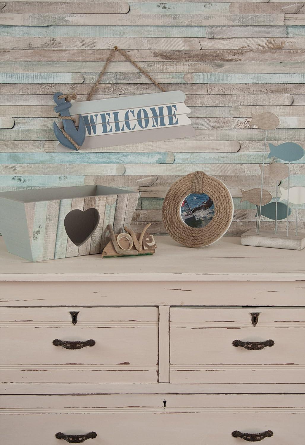 d-c-fix 96407 Beach Wood Self Adhesive Decor Film, 17" x 78", 4-Pack with Applicator