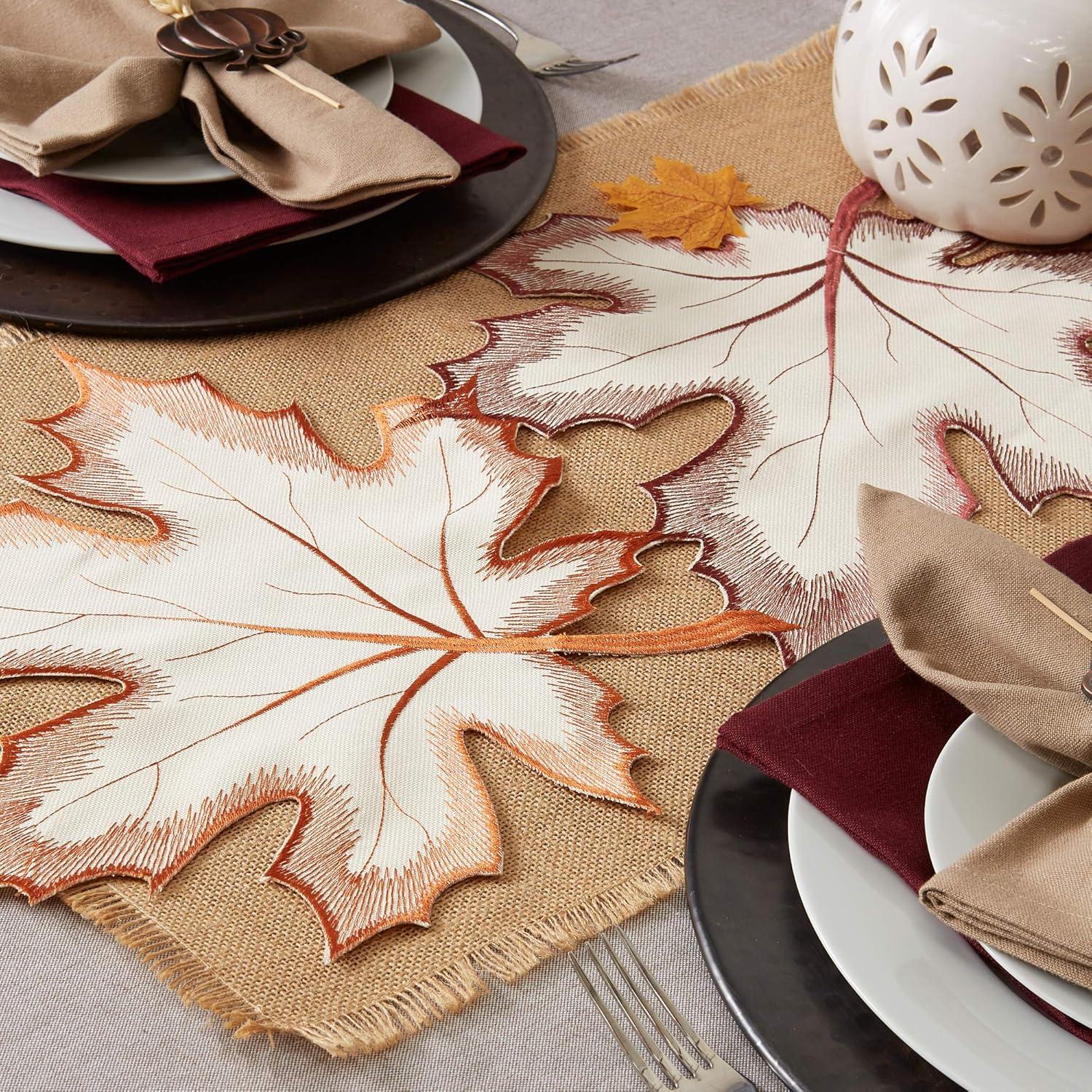 Embroidered Maple Leaves Table Runner