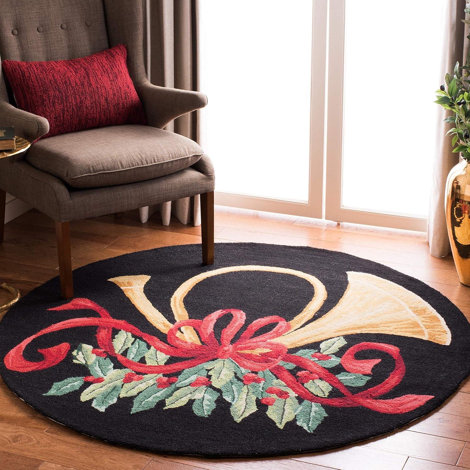 Handmade Black Wool Tufted Holiday Accent Rug