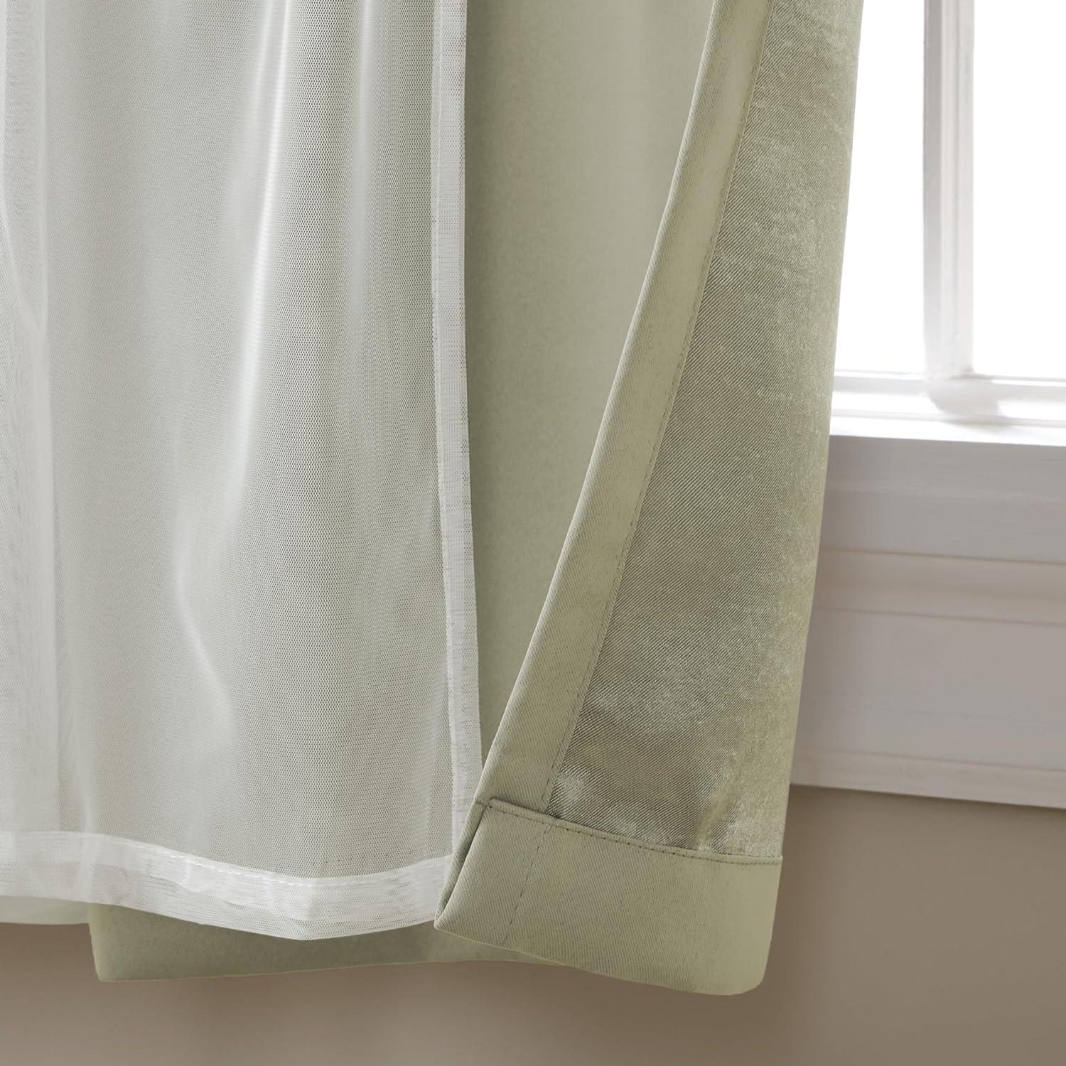 Set of 2 (63"x52") Caterina Layered Solid Blackout with Sheer Top Curtain Panels Sand - Exclusive Home: Thermal Insulated