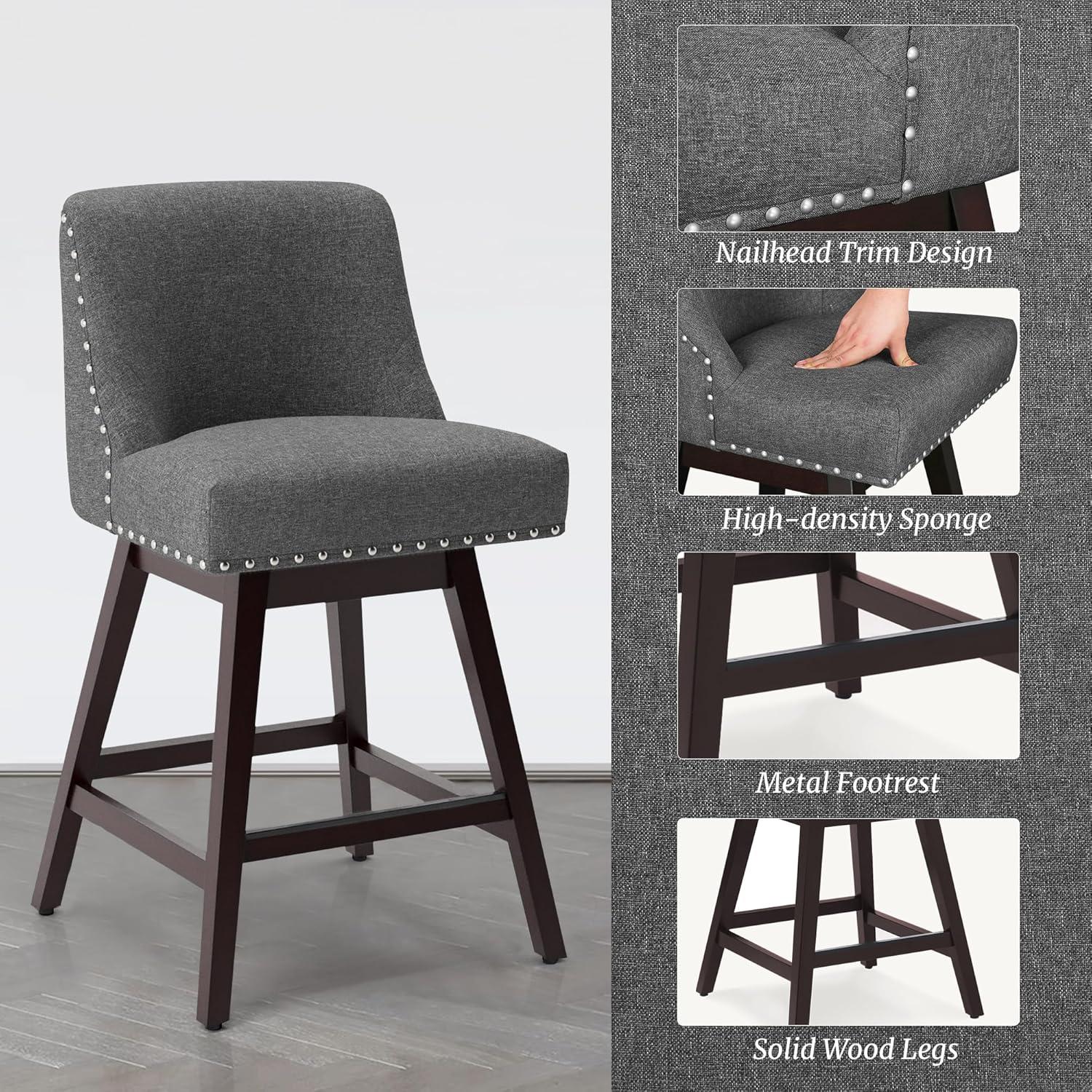 Dycanpo 26''H Swivel Counter Stools Set of 4 with Back Linen Fabric for Home Kitchen Island, Gray