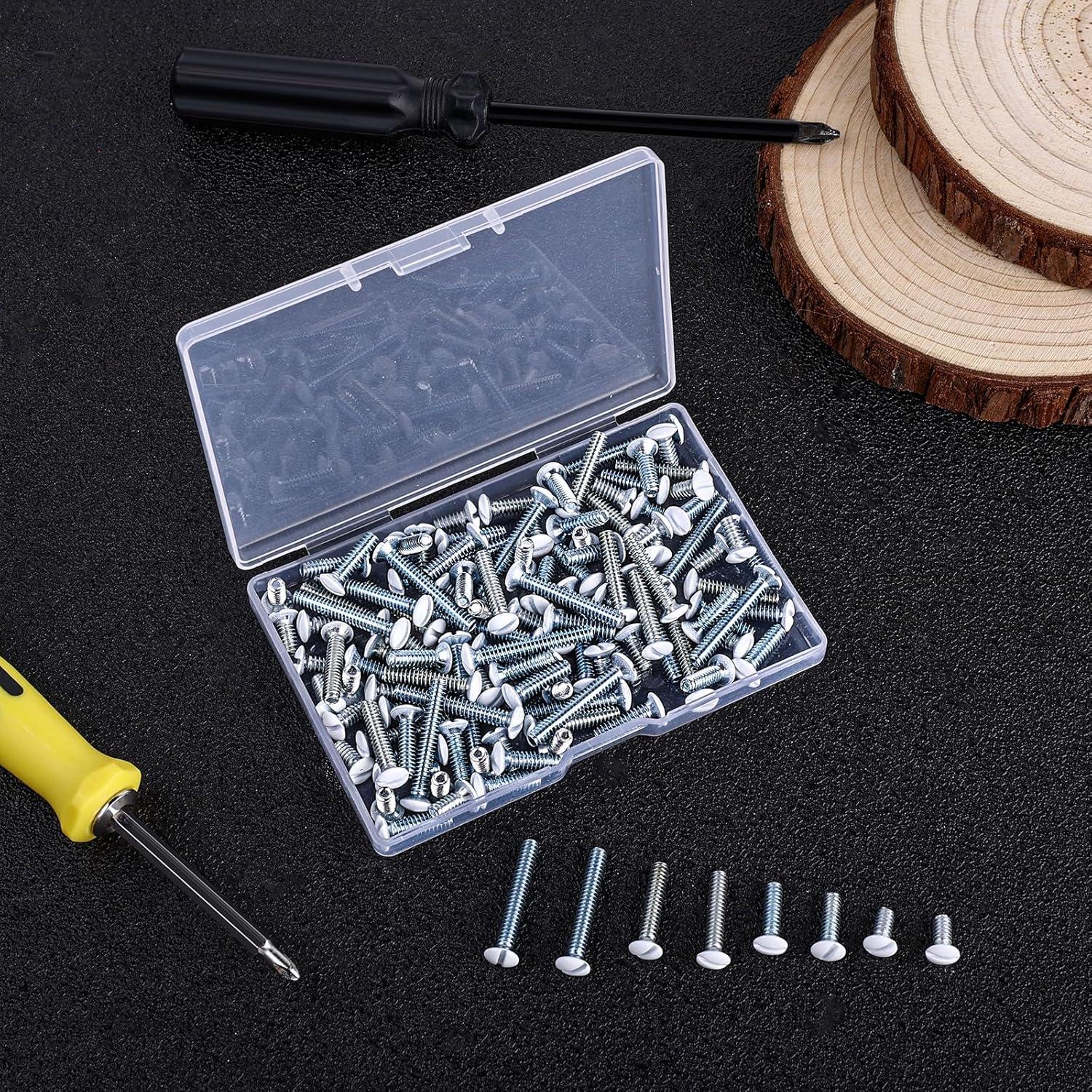 120PCS Wall Plate Screws Outlet Cover Screws White Long 6-32 Thread Face Plate Screws Light Electrical Cover Panel Replacement for Light Switch Panels 5 Sizes (0.98/0.73/0.55/0.49/0.35 Inch)