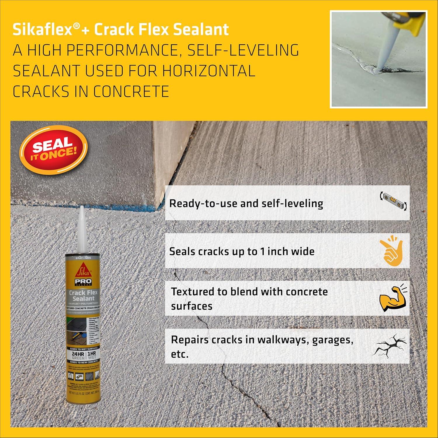 Sikaflex Crack Flex Sealant, Gray, High performance, textured polyurethane sealant, self-leveling, sealant for sealing horizontal cracks, 10.1 fl. Oz (Pack of 1)