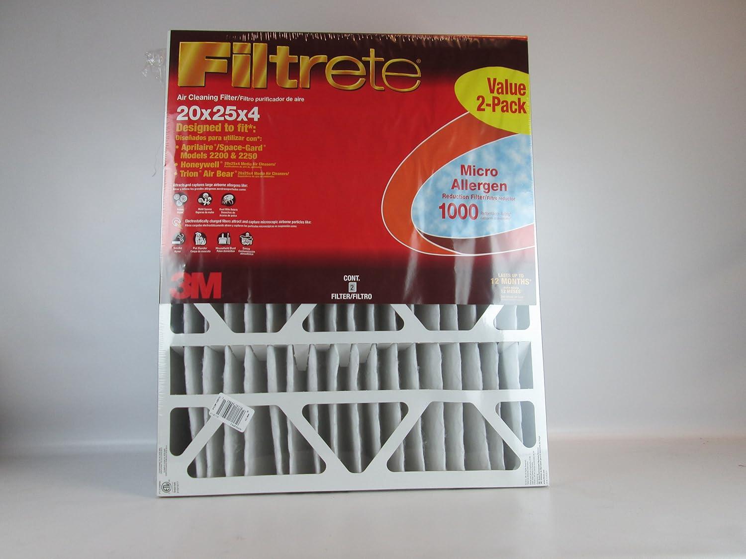 Filtrete 20x25x4 Air Filter, MPR 1000 MERV 11, Allergen Defense, 2 Filters