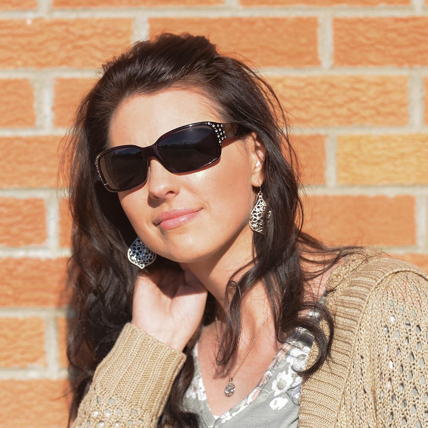 Polarized Sunglasses for Women - Premium Fashion Sunglasses - HZ Series Diamante Womens Designer Sunglasses (Black & Lavender, Dark Smoke)