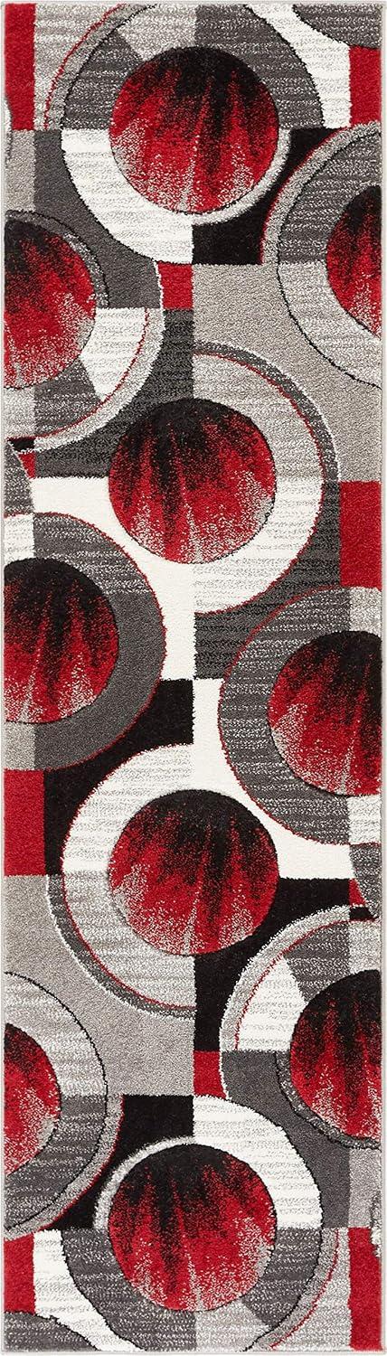 Well Woven Ruby Galaxy Waves Modern Geometric Grey & Red 2' x 7' Runner Rug