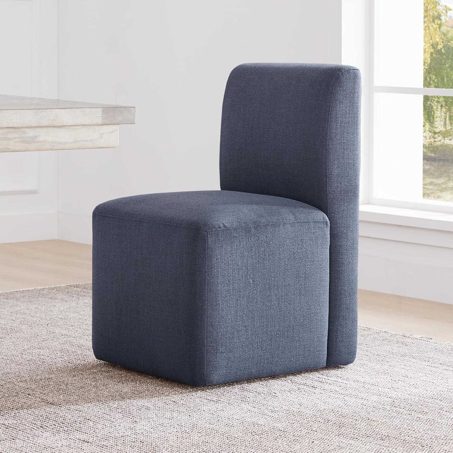 Insignia Blue Upholstered Parsons Side Chair with Wood Frame