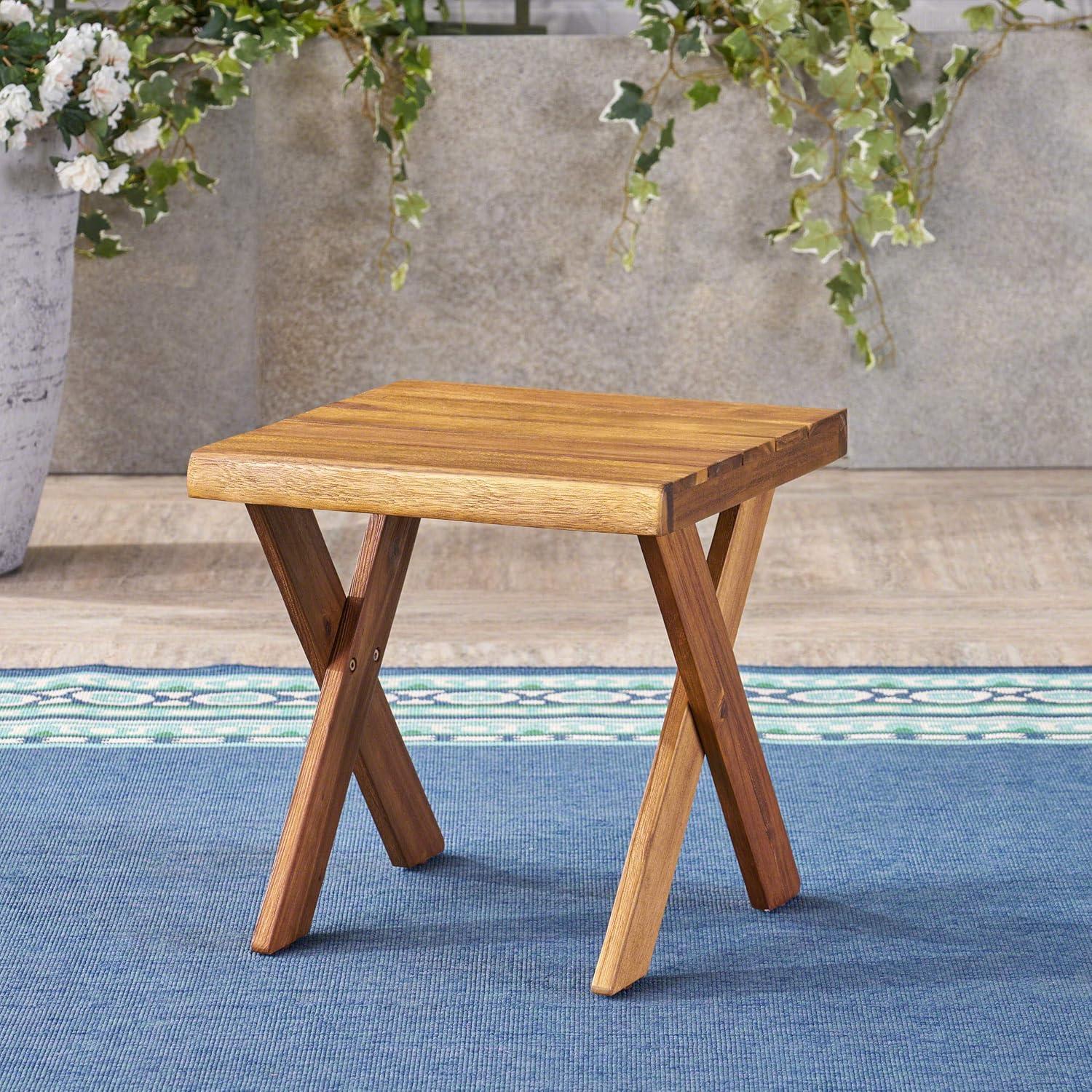 GDF Studio Farrells Indoor/Outdoor Farmhouse Acacia Wood Side Table, Sandblasted Teak