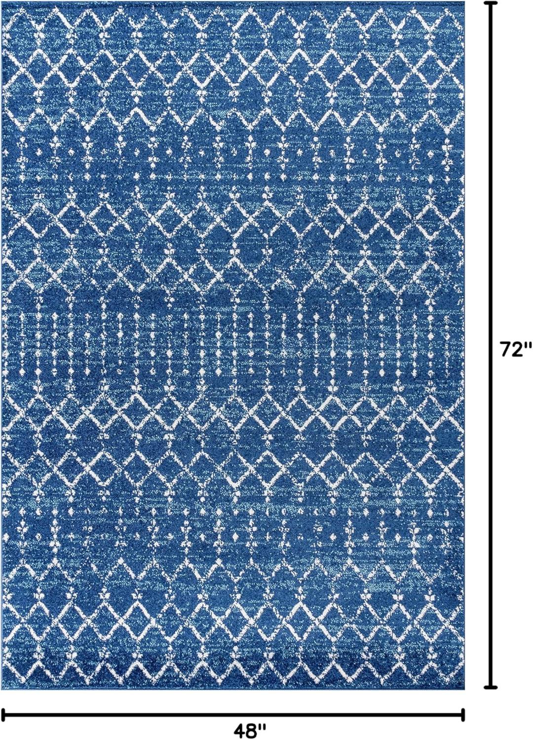 JONATHAN Y Moroccan HYPE Boho Vintage Diamond Blue/White 4 ft. x 6 ft. Area Rug
