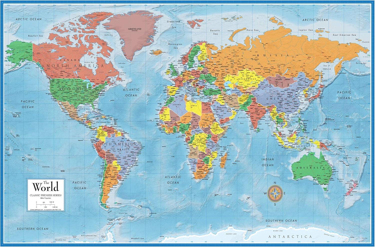 Classic Elite 24x36 Laminated World Map Poster