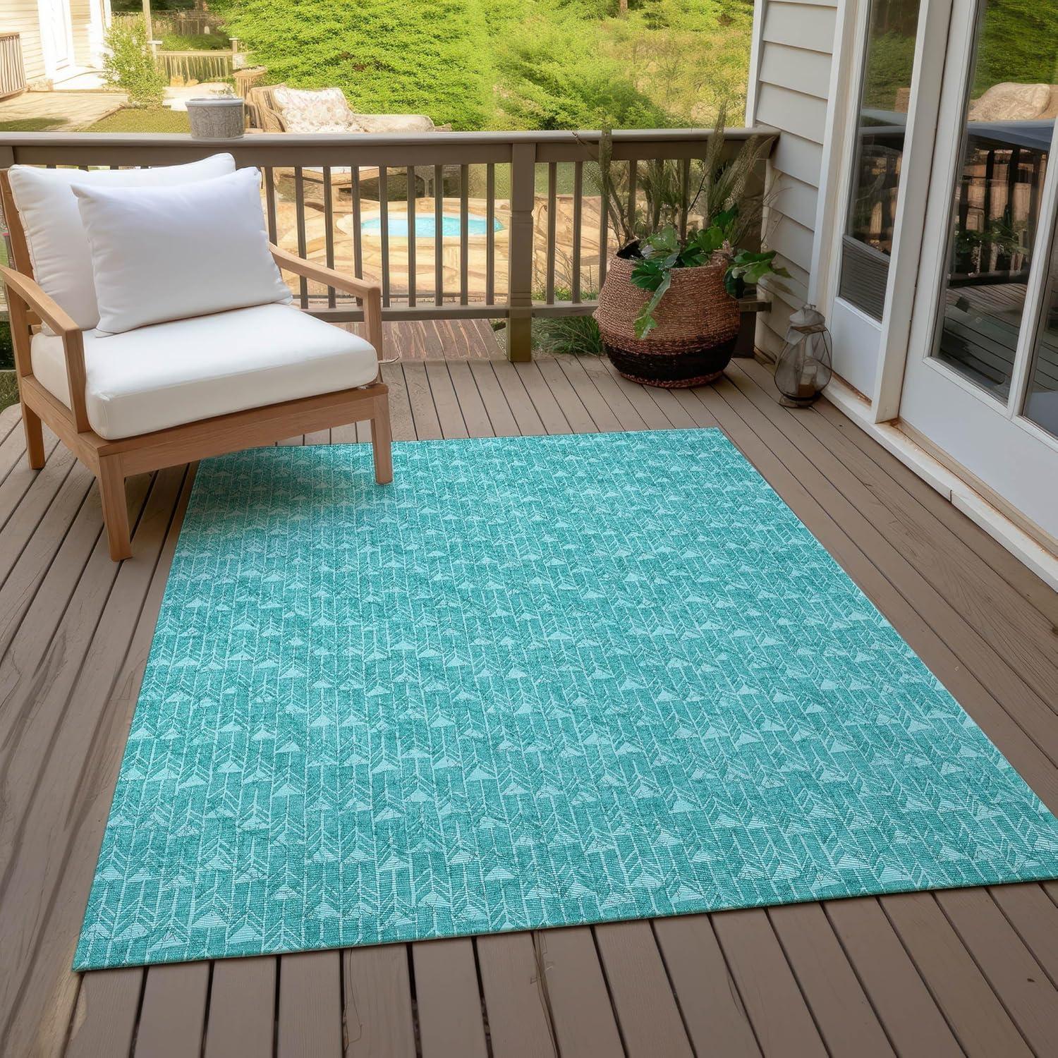 Teal Geometric Pattern Washable Synthetic Area Rug 3' x 5'