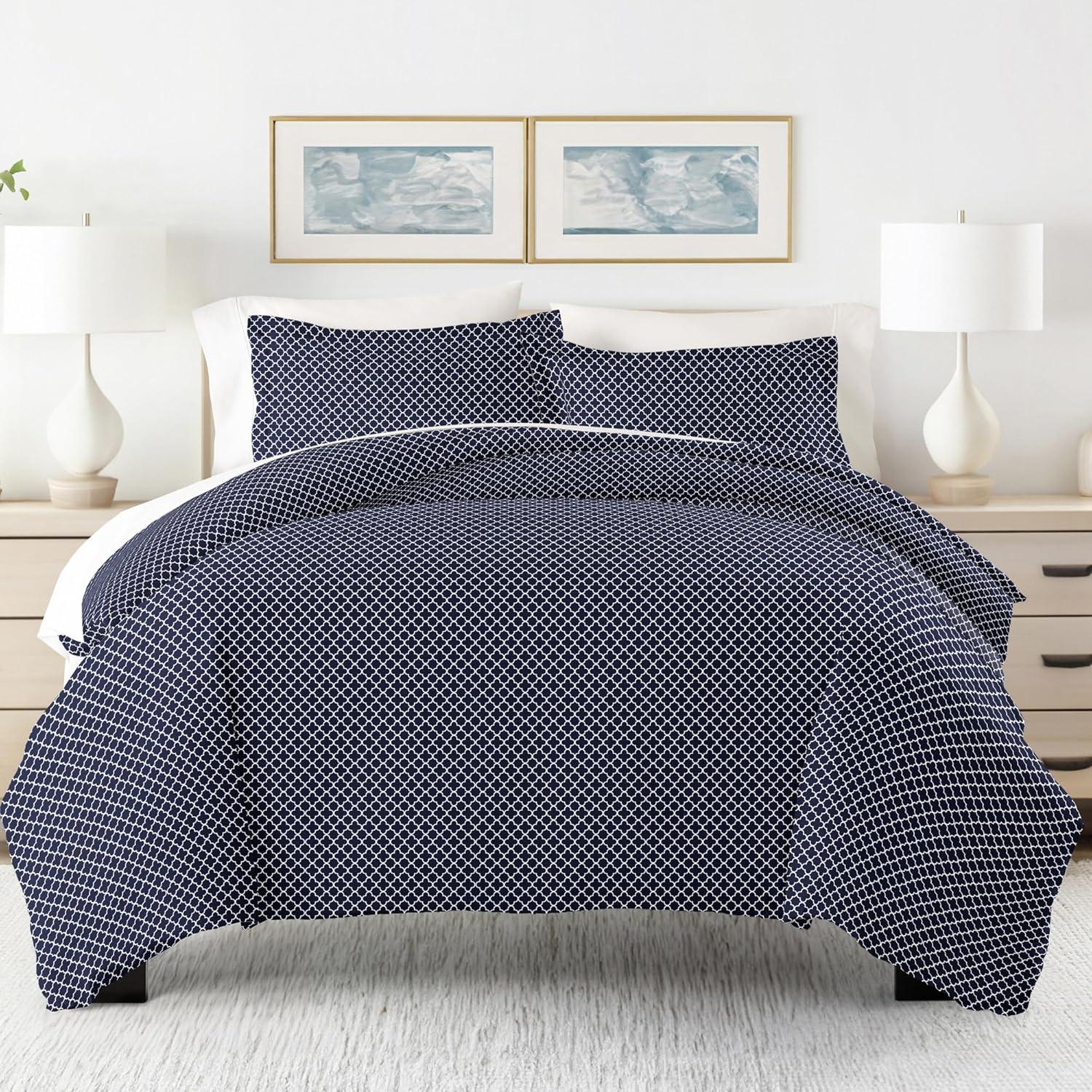 Navy Geometric King Duvet Cover Set with Pillow Shams