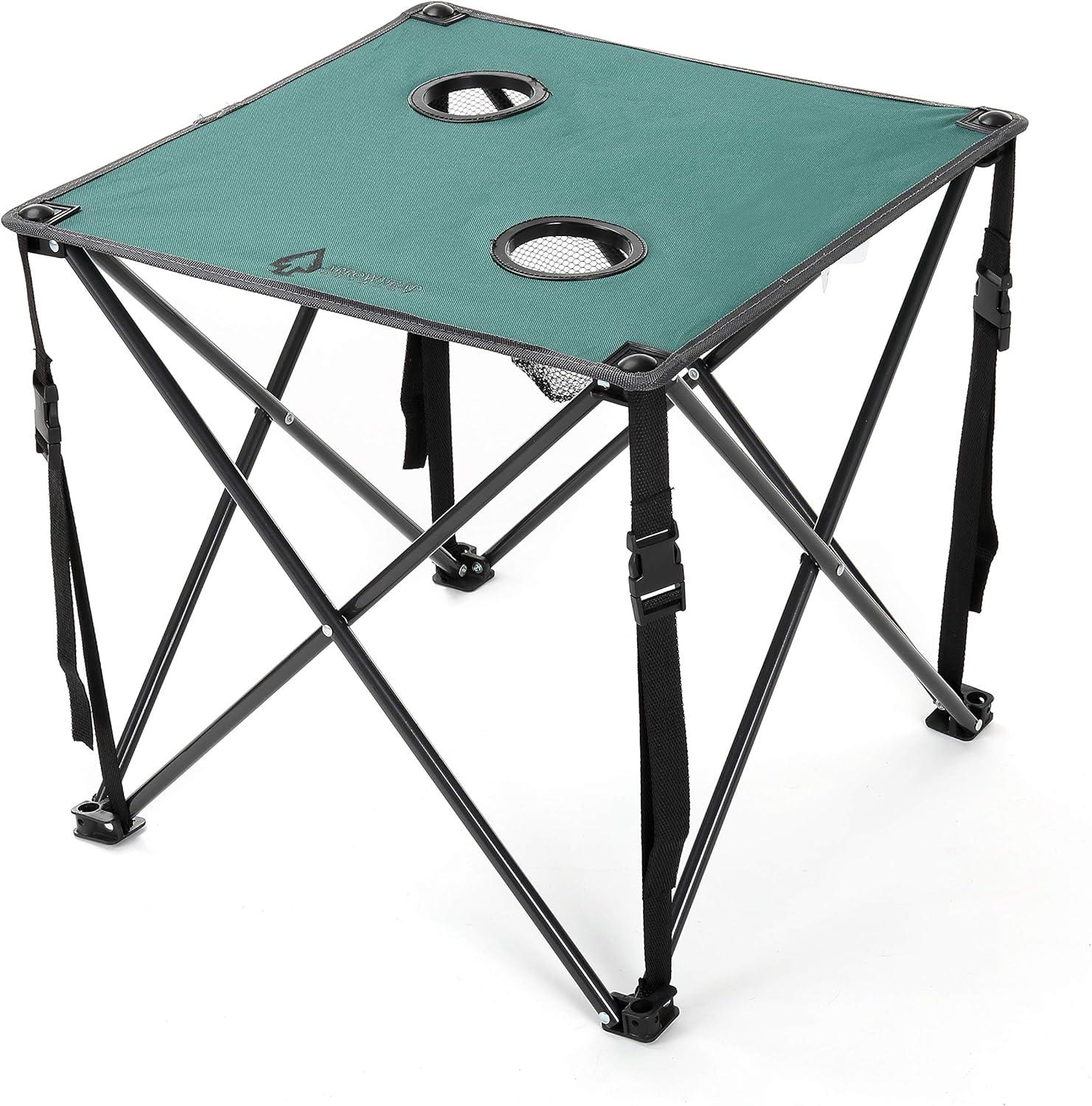 ARROWHEAD OUTDOOR 26” (66cm) Heavy-Duty Portable Camping Folding Table, 2 Cup Holders, Compact, Square, Carrying Case Included, Steel Frame, High-Grade 600D Canvas, USA-Based Support (Green)