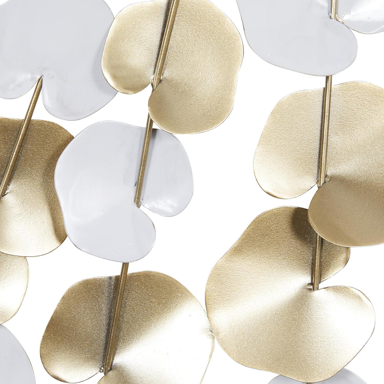 DecMode Gold Metal Floral Wall Decor with White Accents