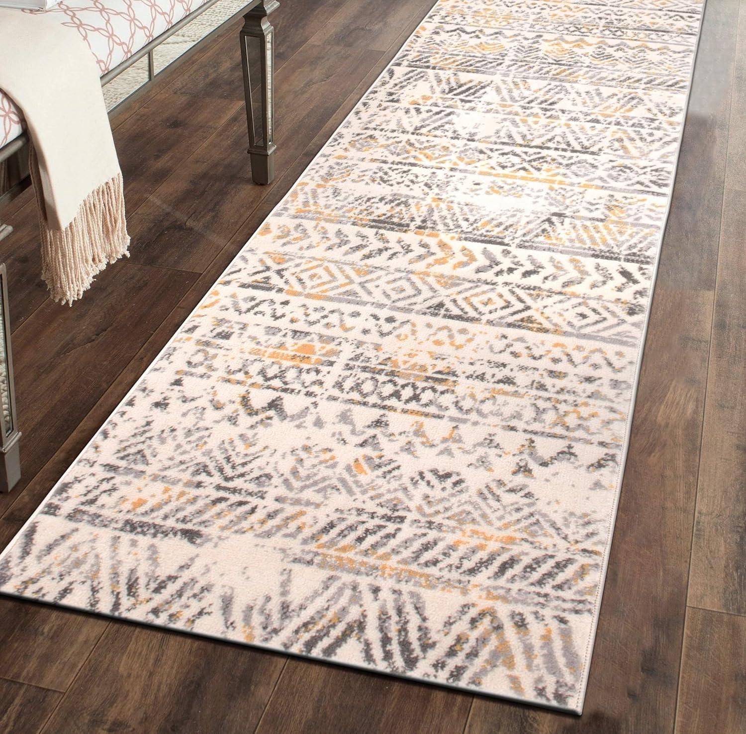 World Rug Gallery Geometric Distressed Bohemian Yellow 2' x 7' Runner Rug