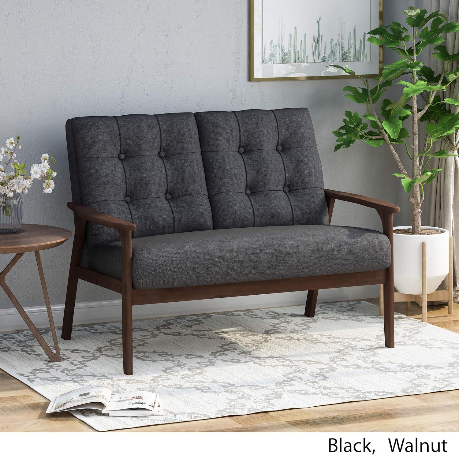 Duluth Mid Century Tufted Loveseat Black - Christopher Knight Home: 40" Width, Rubberwood Frame, Polyester Upholstery