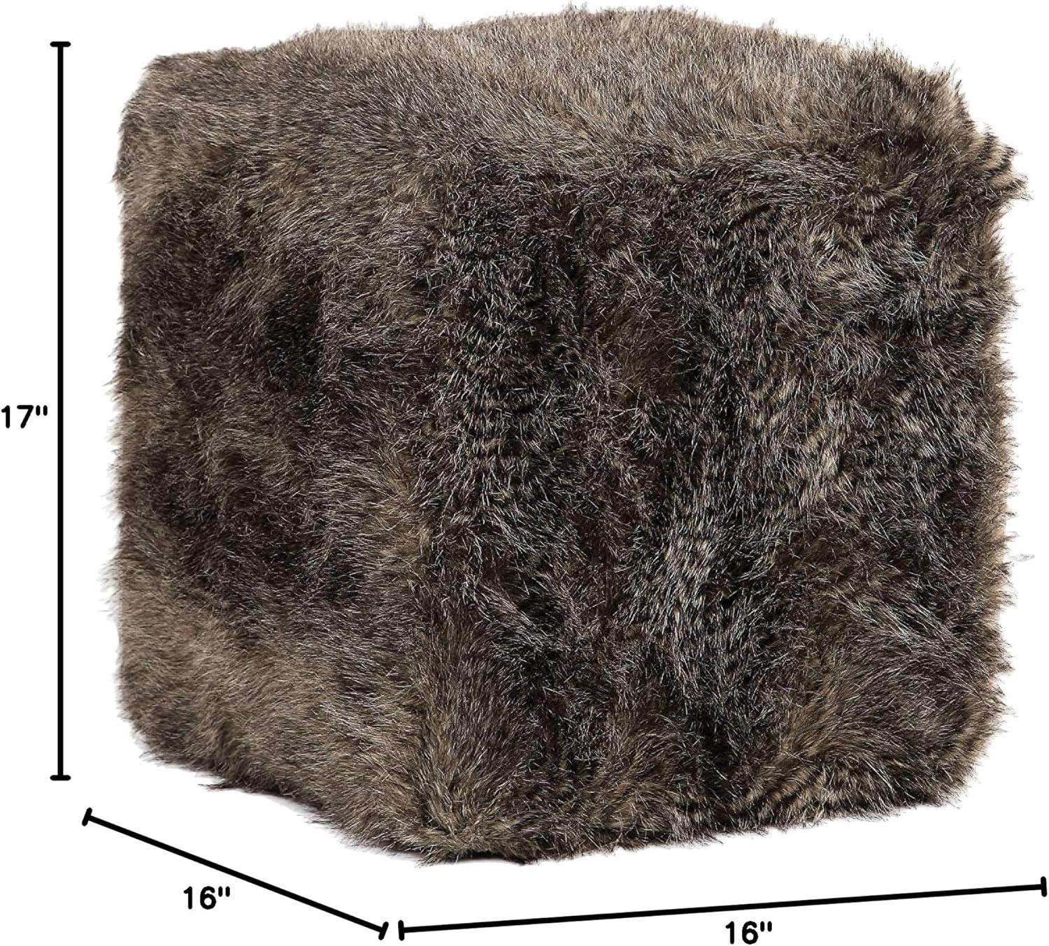 Charcoal Brown Faux Fur Plush Pouf Footstool