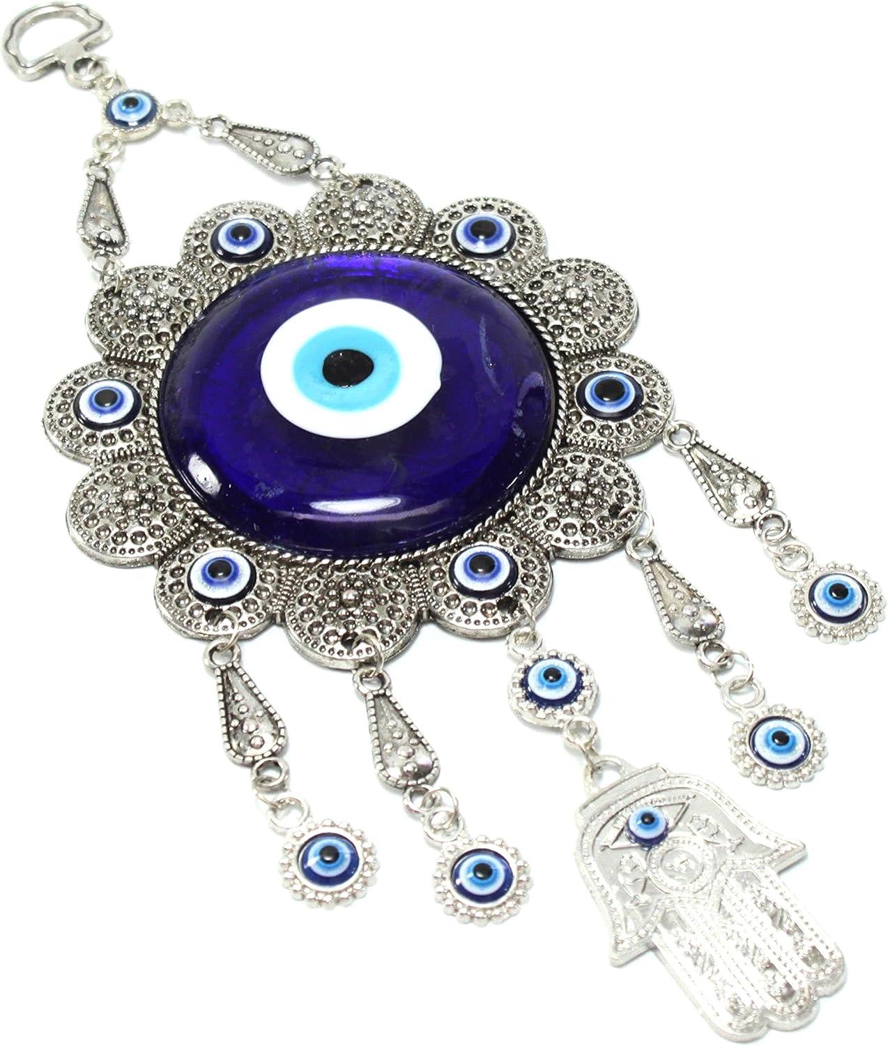 XXXXX Turkish Blue Evil Eye (Nazar) Flower Hamsa Hand Amulet Wall Hanging Home Decor Protection Good Luck Blessing Housewarming Birthday Gift US Seller
