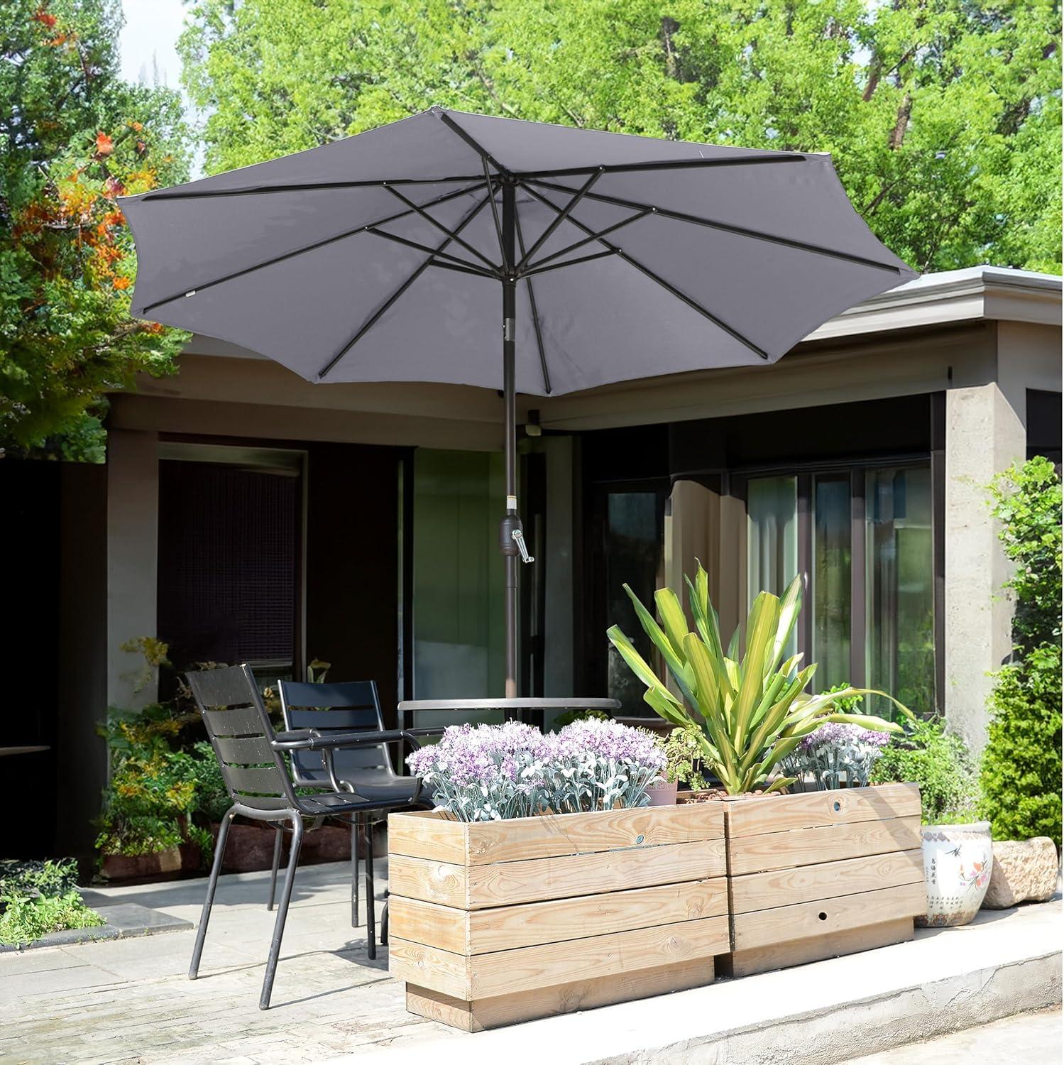 Villacera 83-OUT5446 9 ft. Outdoor Patio Umbrella with 8 Ribs - Gray
