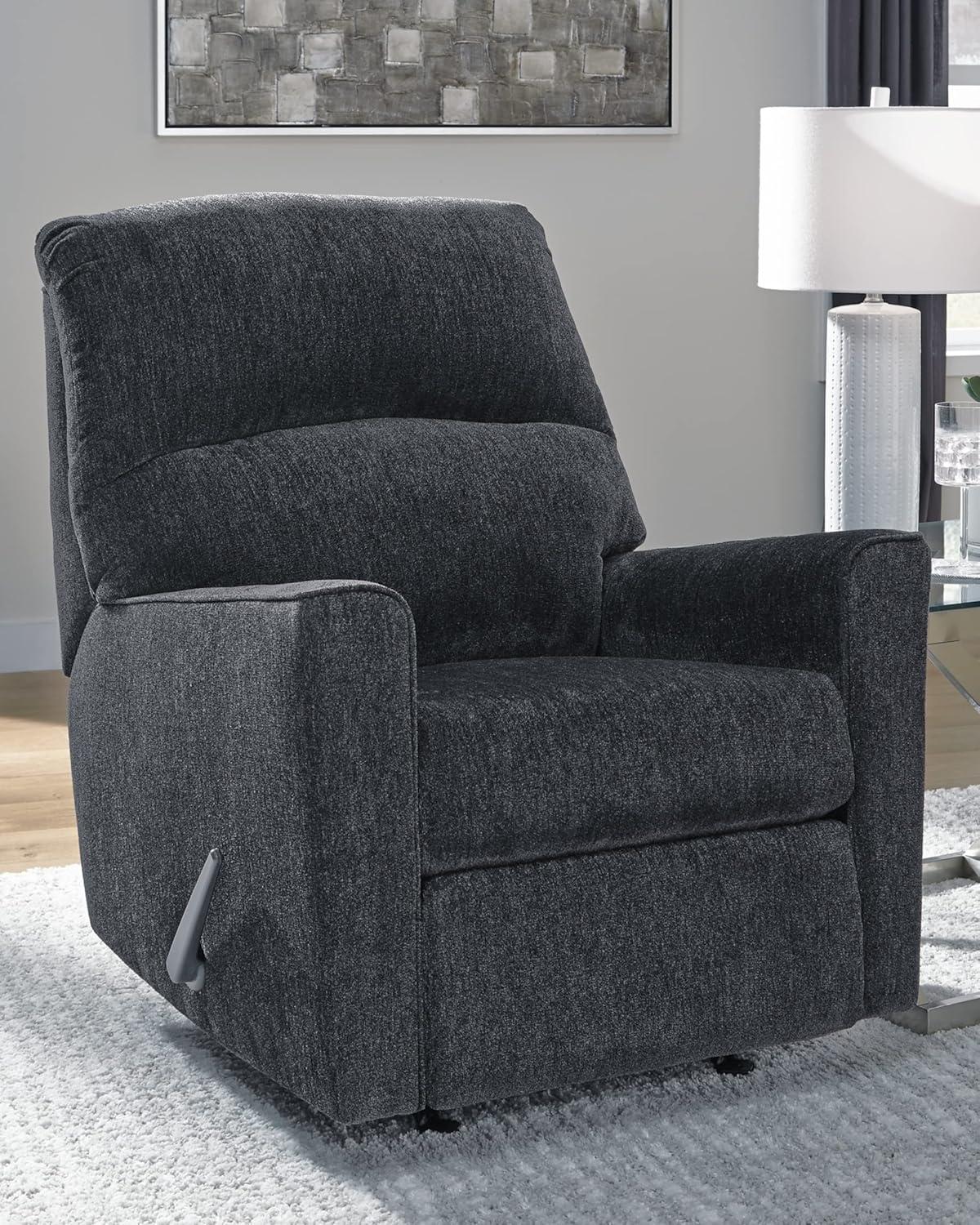 Slate Gray Metal Frame Rocker Recliner with Plush Upholstery