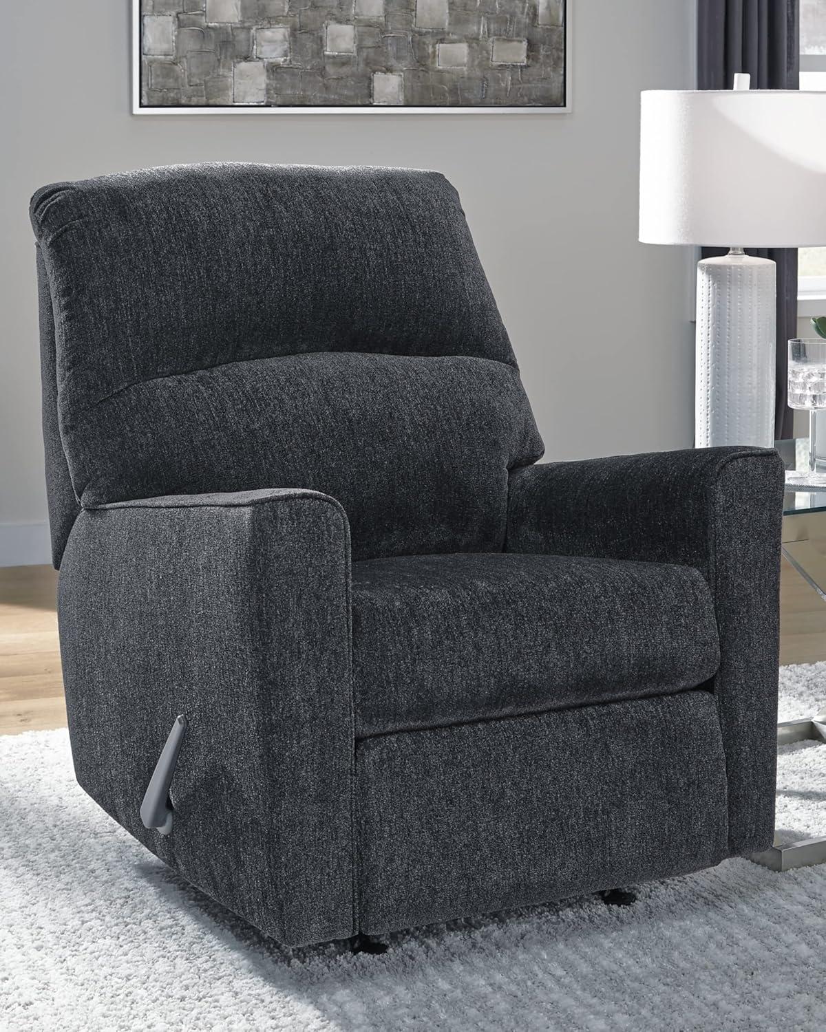 Fabric Upholstered Rocker Recliner with Tufted Back Charcoal Gray - Saltoro Sherpi