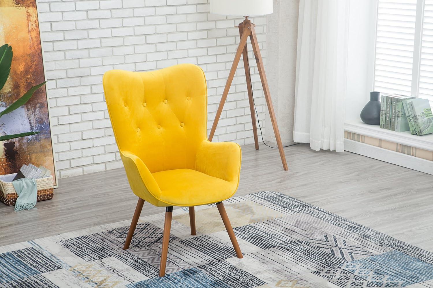 Blendoi Brooke Doarnin Contemporary Silky Tufted Button Back Accent Chair, Yellow