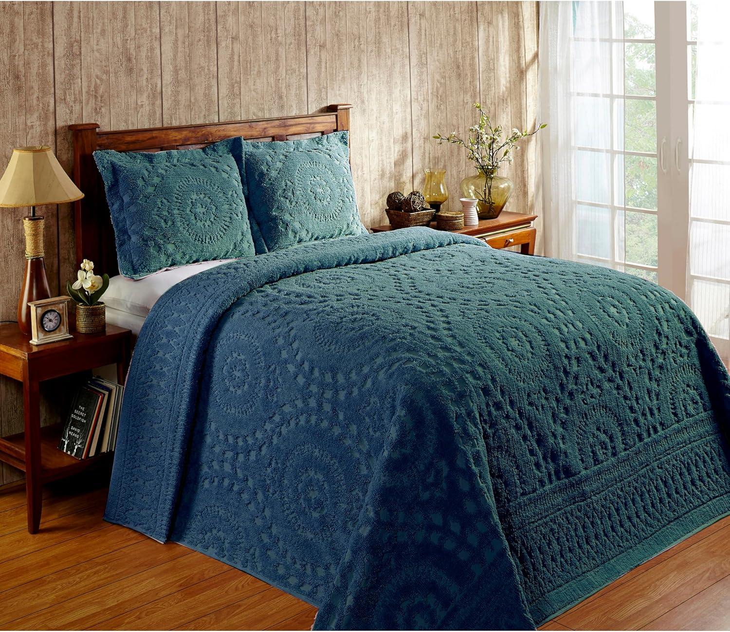 Better Trends 96" x 110" Bedspread For Full/Double Size Bed 100% Cotton Soft & Breathable Bedding Luxurious Medallion Design, Machine Washable (Teal) Rio Collection