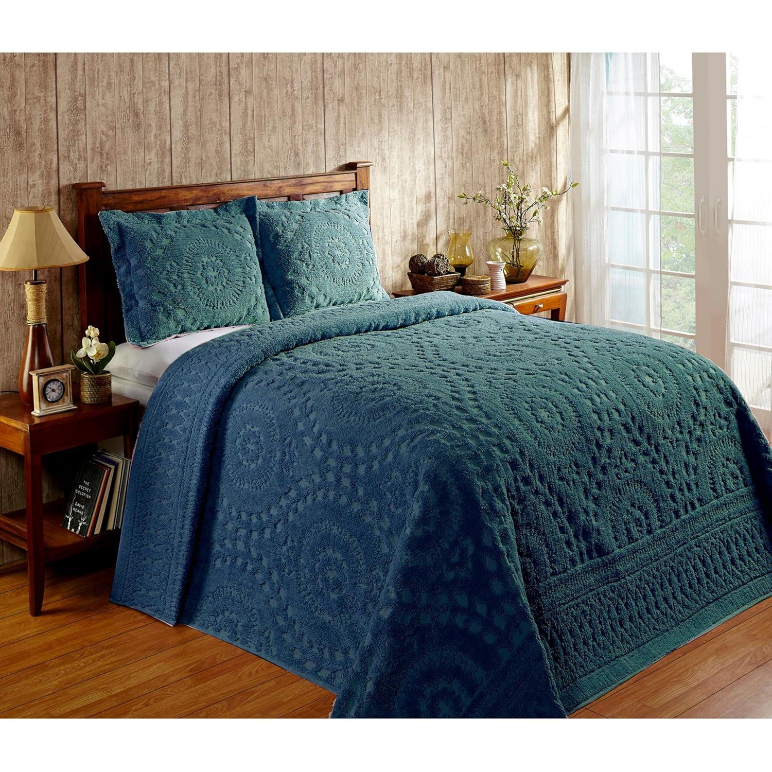 Better Trends 96" x 110" Bedspread For Full/Double Size Bed 100% Cotton Soft & Breathable Bedding Luxurious Medallion Design, Machine Washable (Teal) Rio Collection