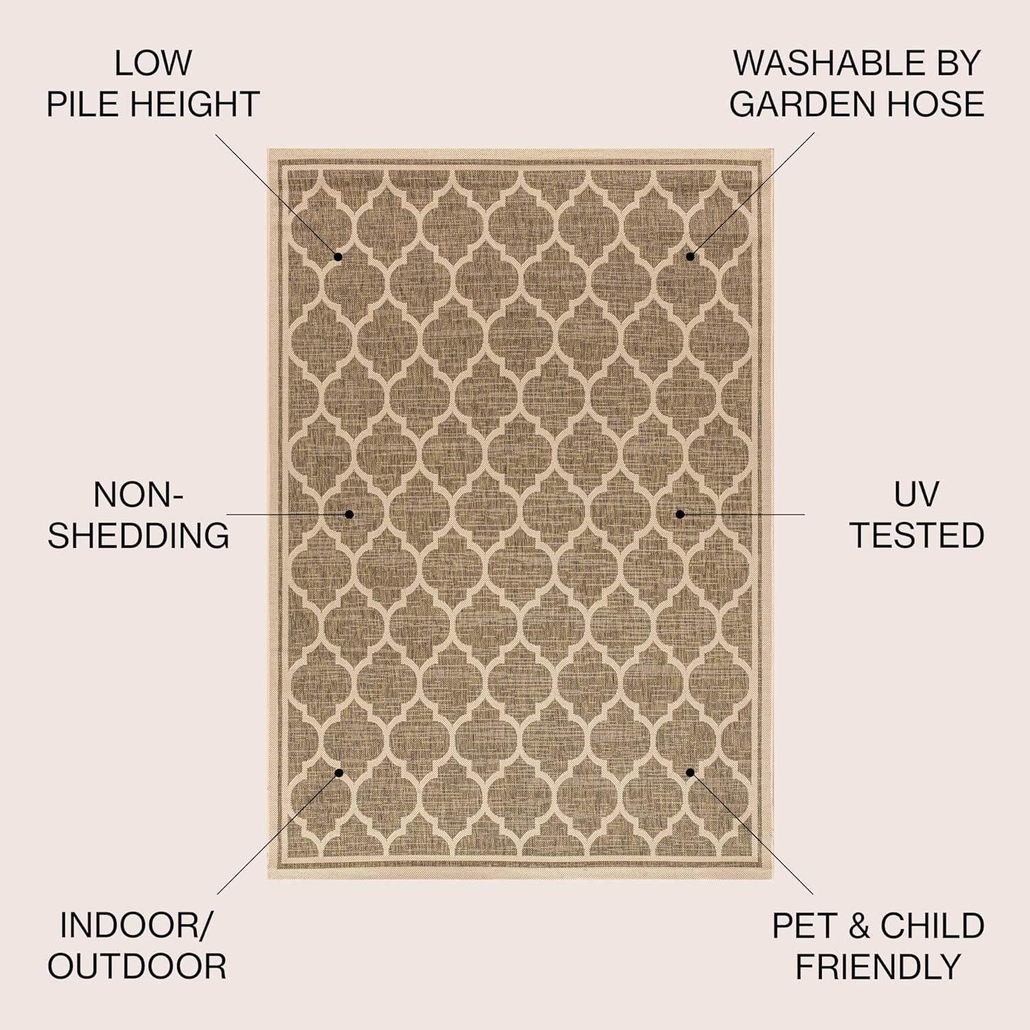 9' X 12' Trebol Moroccan Trellis Textured Weave Indoor/Outdoor Area Rug, Brown/Beige - JONATHAN Y