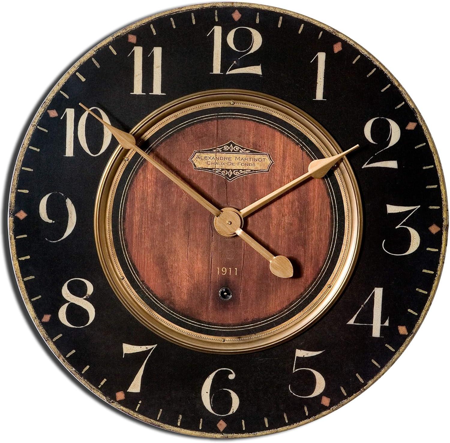 Rustic Black and Brass Round Wall Clock