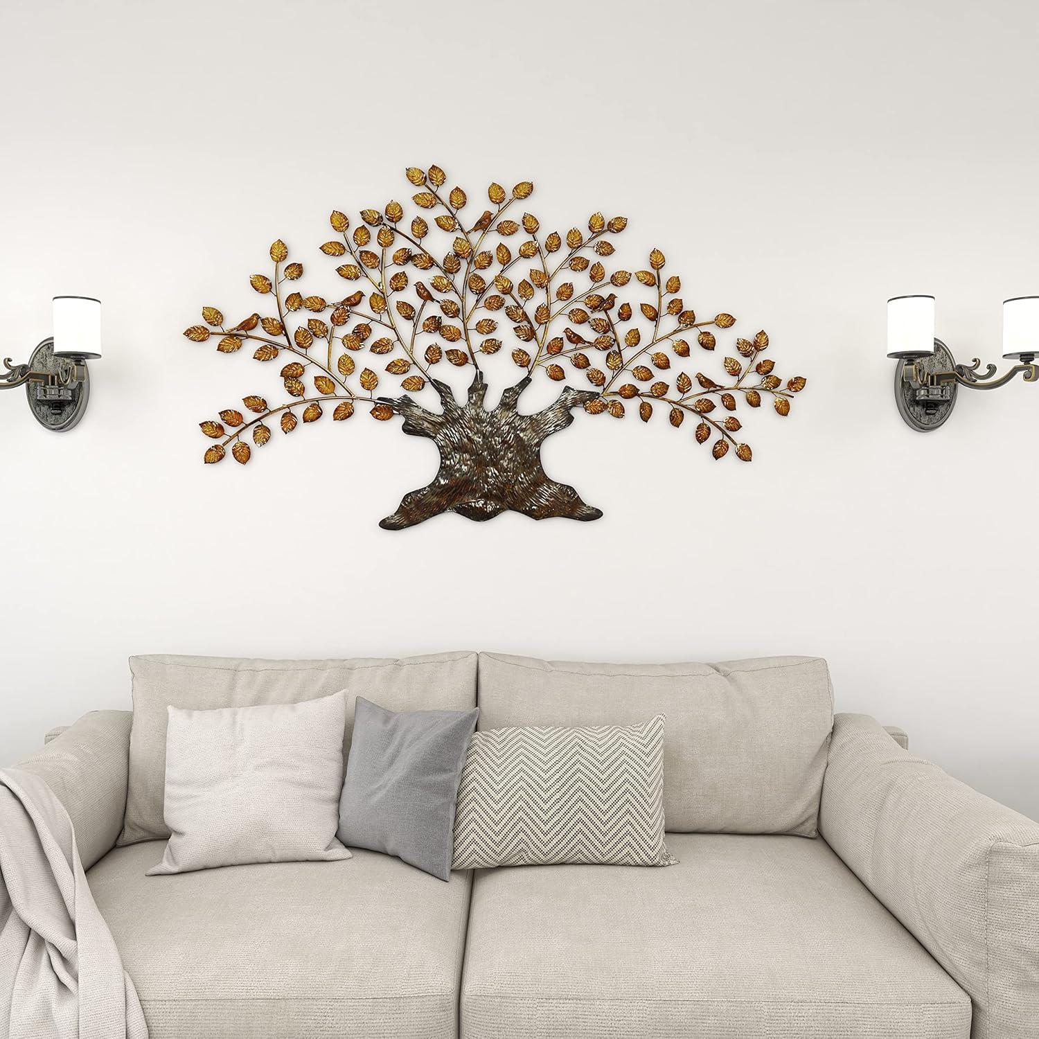 DecMode Brown Metal Indoor Outdoor Tree Wall Decor with Leaves