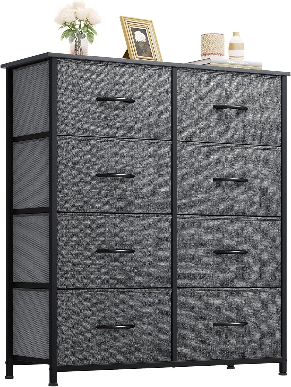 YINTATECH Storage Tower Unit with 8 Drawers - Fabric Dresser with Large Capacity, Organizer Unit for Bedroom, Living Room & Closets - Sturdy Steel Frame, Wooden Top & Easy Pull Fabric Bins (Graphite)