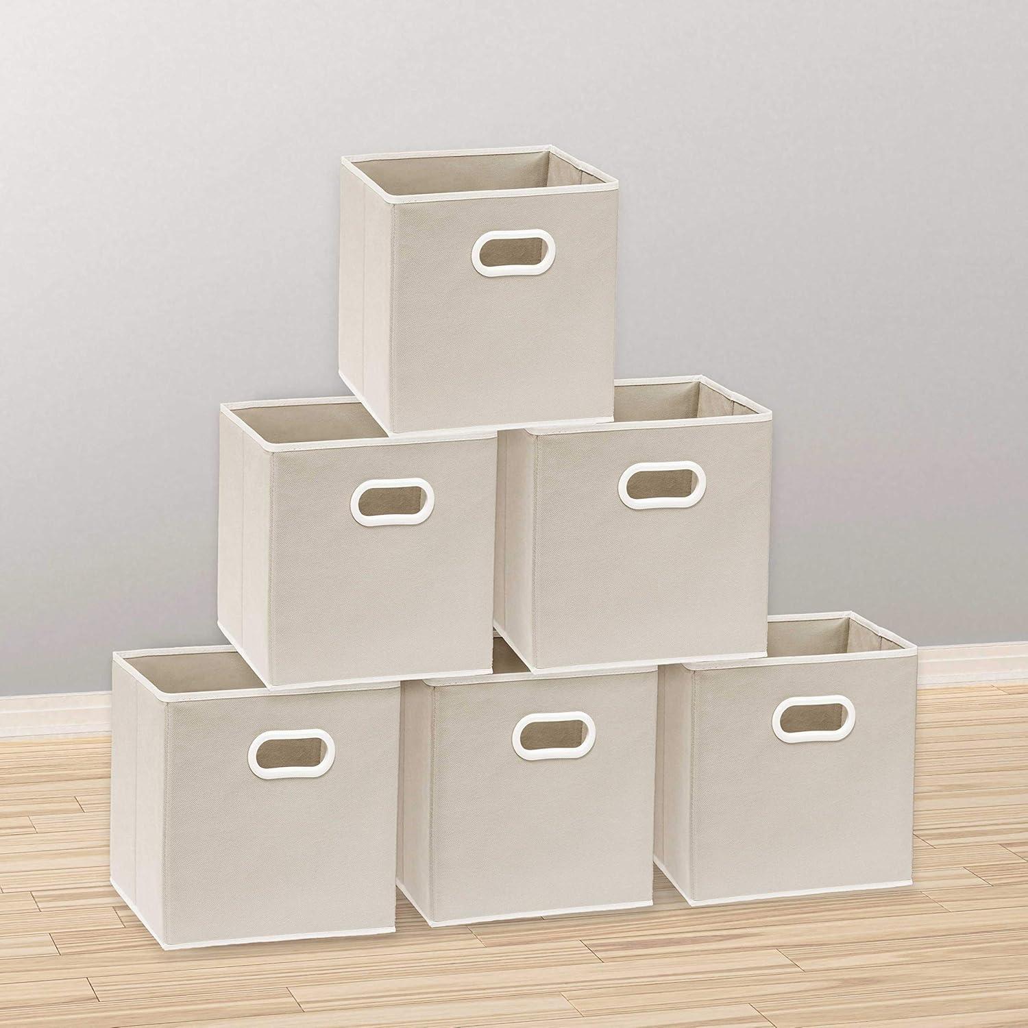 Simple Houseware Foldable Cube Storage Bin with Handle, 6 Pack, Beige