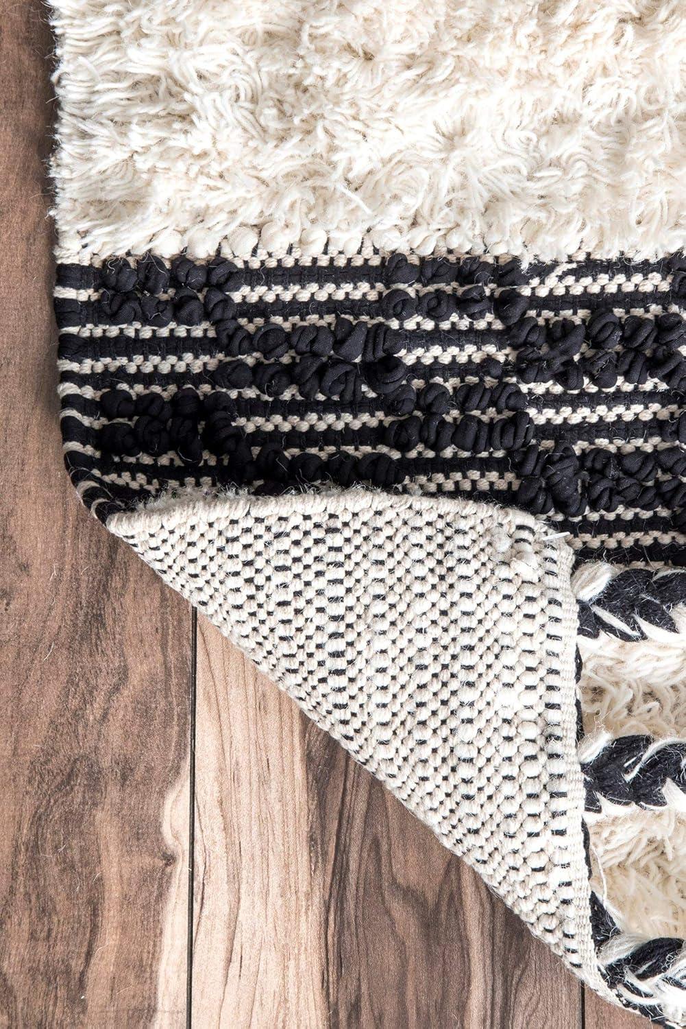 Ivory Shag Tufted Handmade Wool Runner Rug 30"
