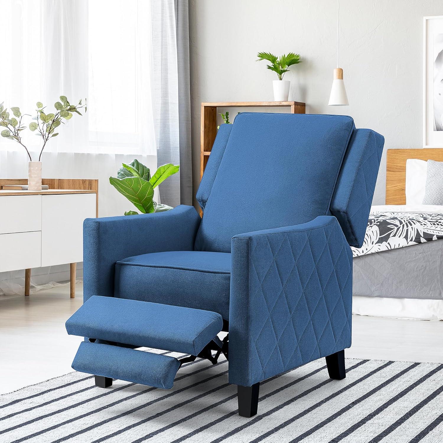 AVAWING Push Back Recliner Chair, Wing Back Chairs with Arms, Mid-Century Vintage Accent Chair for Living Room, Polyester, Blue