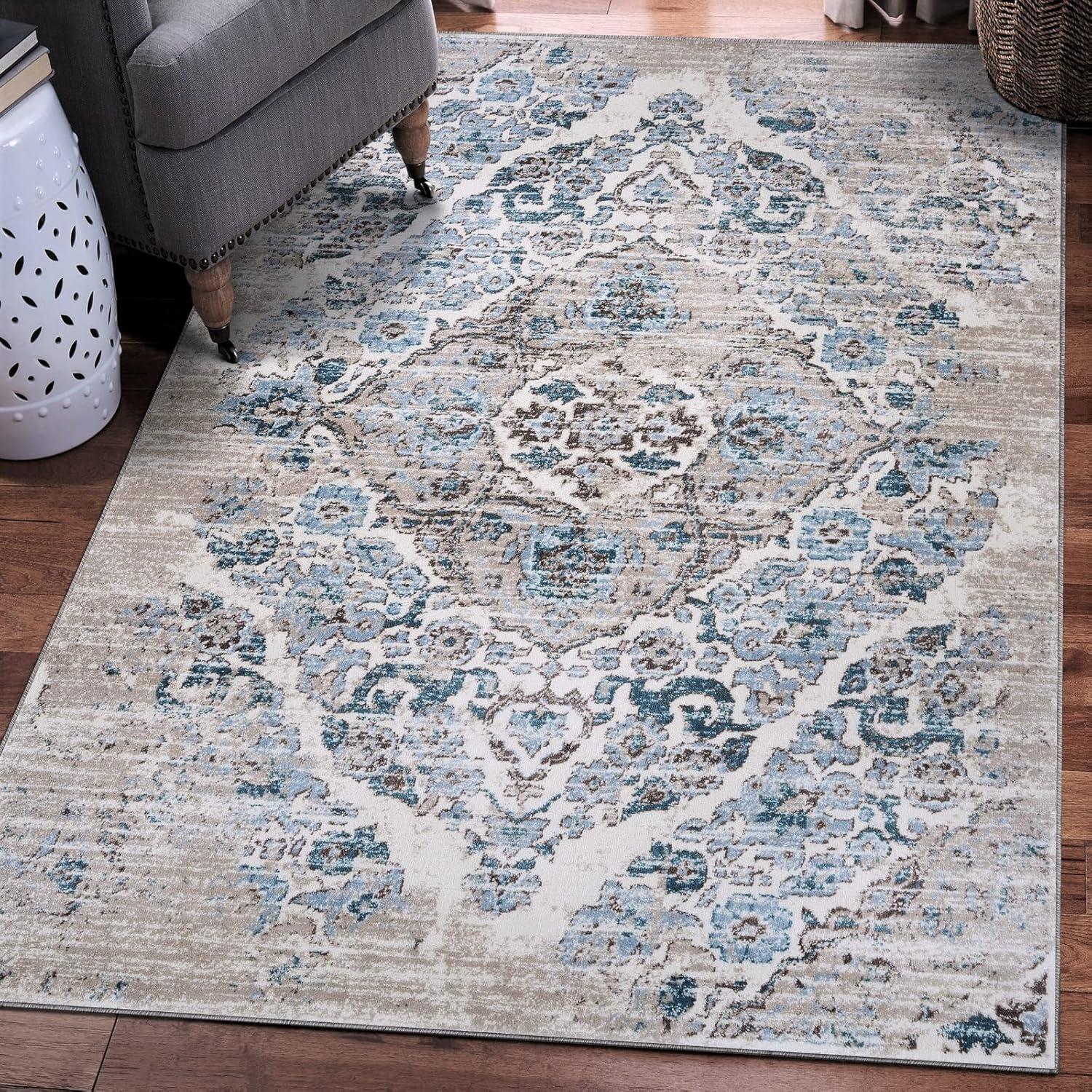 Luxe Weavers Victoria Collection Cream 4x5 Floral Area Rug