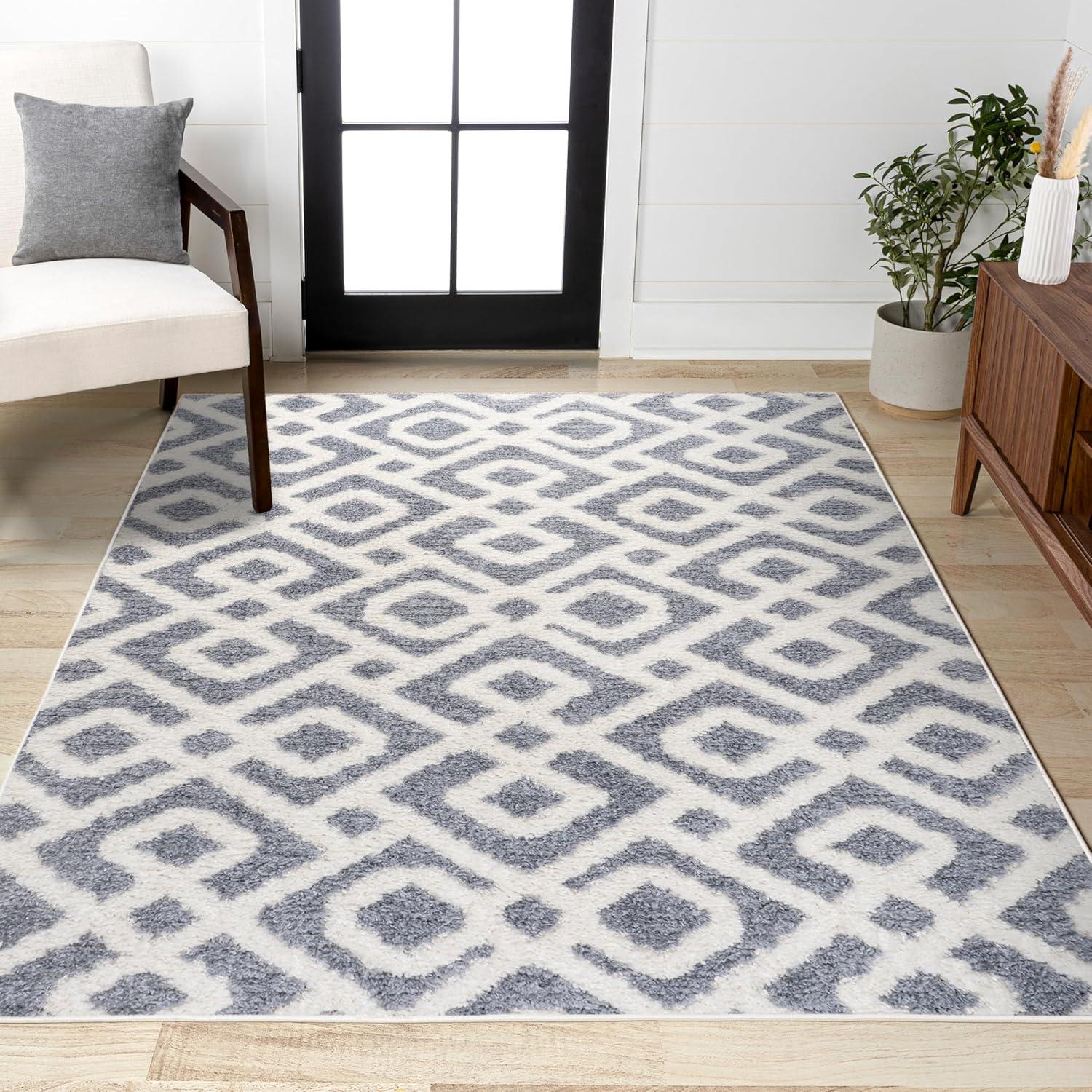 4' x 6' Astrid Retro Trellis High-Low Area Rug, Cream/Gray - JONATHAN Y