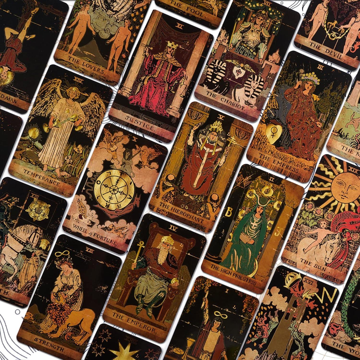 Vintage-Inspired Black and Gold Tarot Card Deck with Guidebook