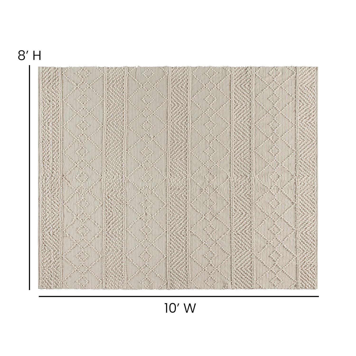 Flash Furniture Melissa Handwoven Area Rug - Ivory - 8' x 10' - Triple Blend Cotton/Wool/Polyester Threads - Geometric Design