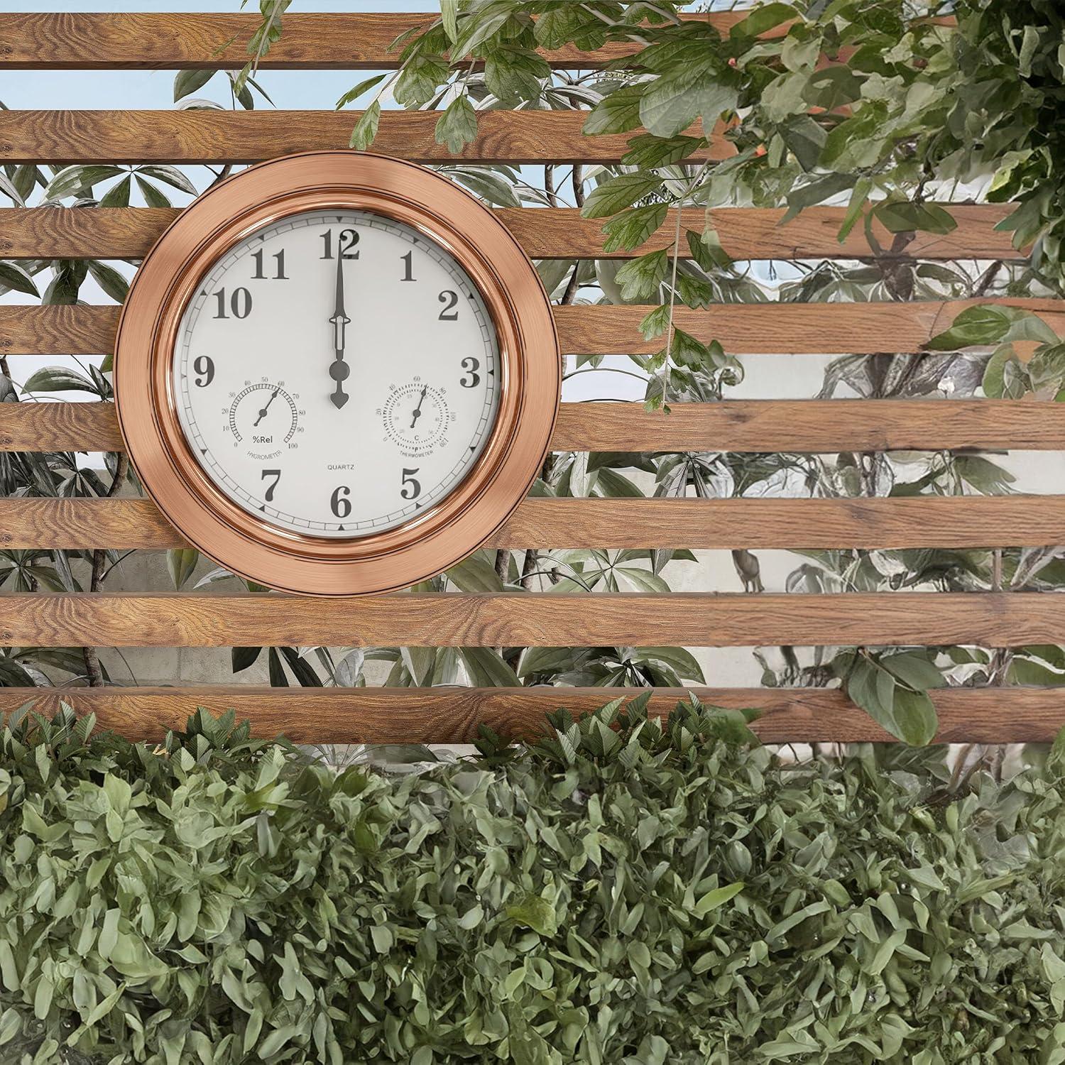 Pure Garden Indoor Outdoor Clock Thermometer Combo - 18-Inch Waterproof Outdoor Wall Clock with Temperature and Humidity by Pure Garden