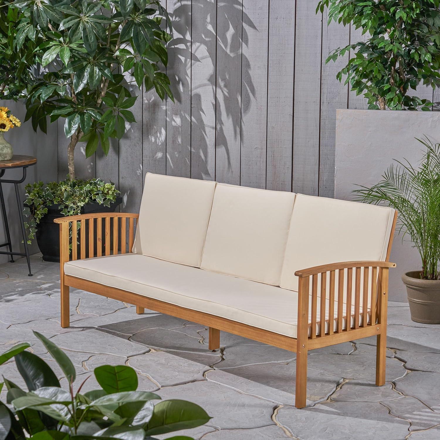 Carolina Acacia Wood Patio Sofa Teak - Christopher Knight Home: Weather-Resistant Outdoor Couch with Cushions