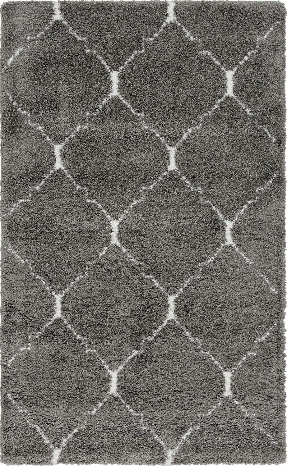 Unique Loom Rabat Shag Collection Modern Tribal Moroccan Inspired Plush & Soft Lattice Design Area Rug (5' 0 x 8' 0 Rectangular, Ivory/ Gray)
