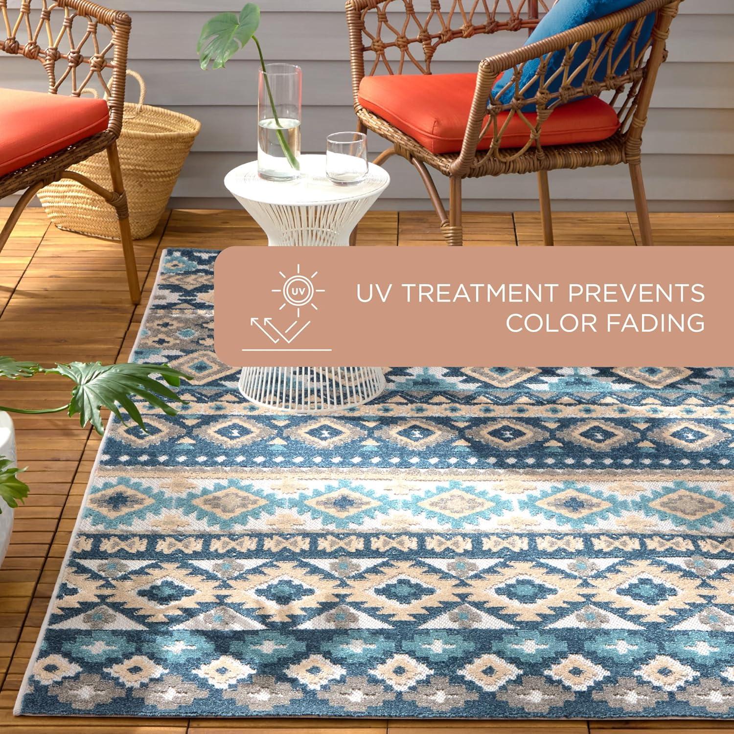 TOWN & COUNTRY EVERYDAY Dahlia Southwestern Stripe Outdoor Rug Blue Multi