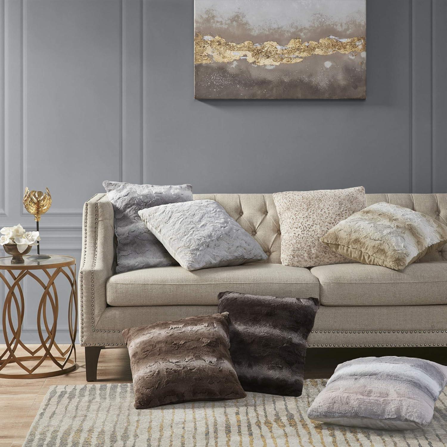 Zuri Luxe Grey Faux Fur 20" Square Decorative Pillow