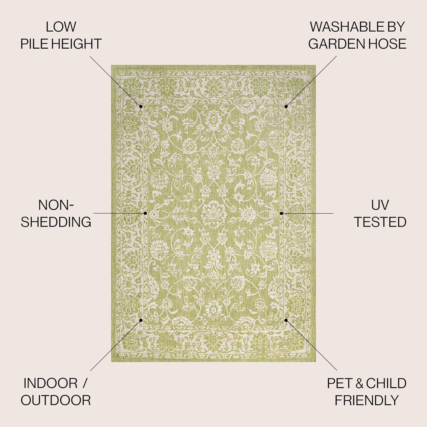 4' x 6' Tela Bohemian Styled Textured Weave Floral Indoor/Outdoor Area Rug, Green/Cream - JONATHAN Y
