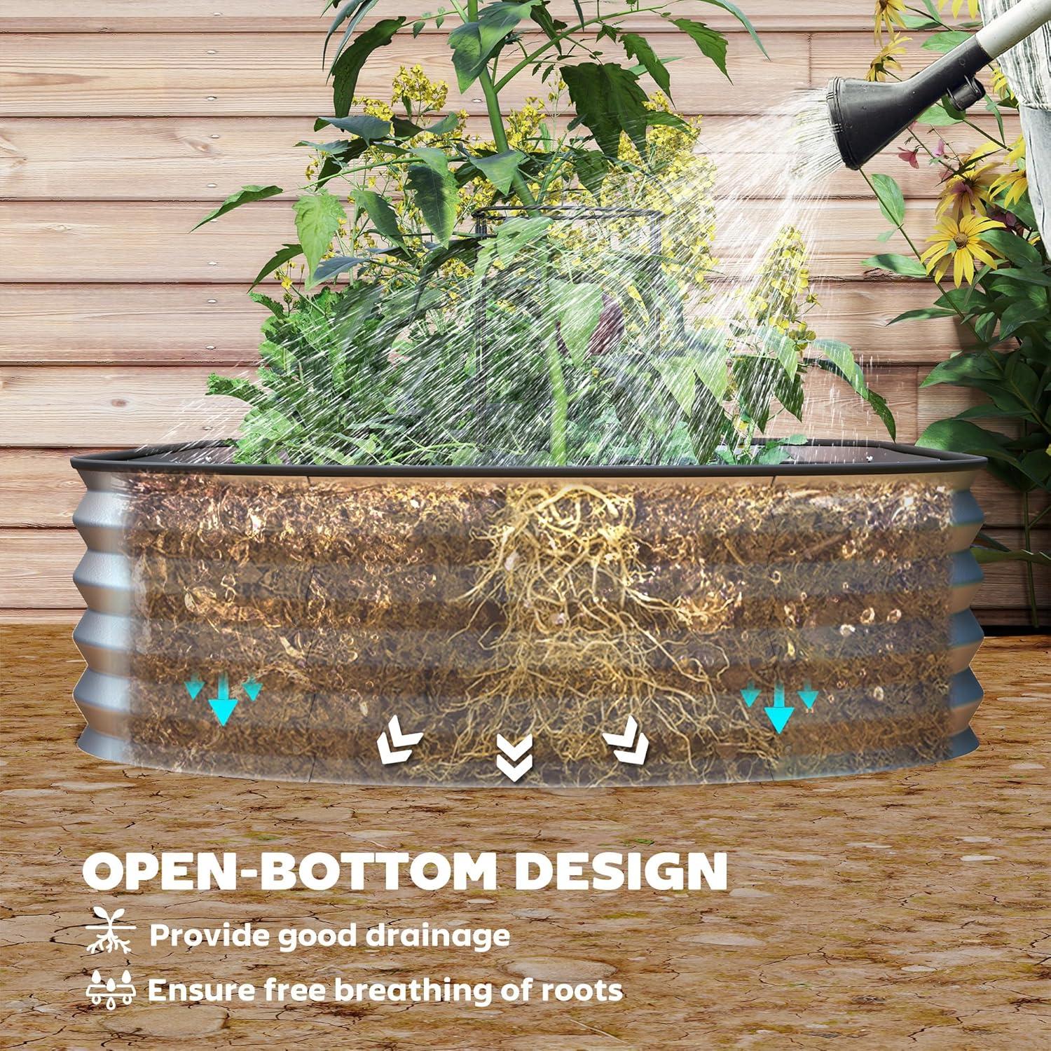 Outsunny 2PCS Galvanized Raised Garden Bed, 7' x 3' x 1' Raised Beds for Gardening with Metal Plant Stakes, Silver