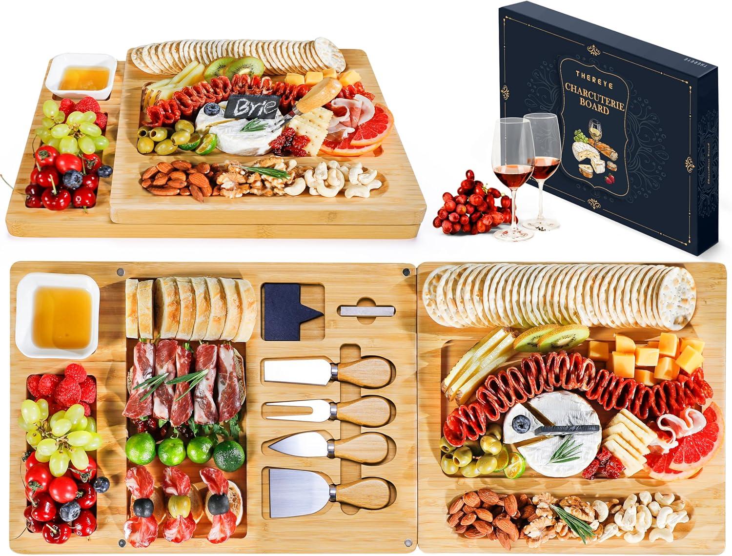 Large Bamboo Cheese and Charcuterie Board Set with Accessories