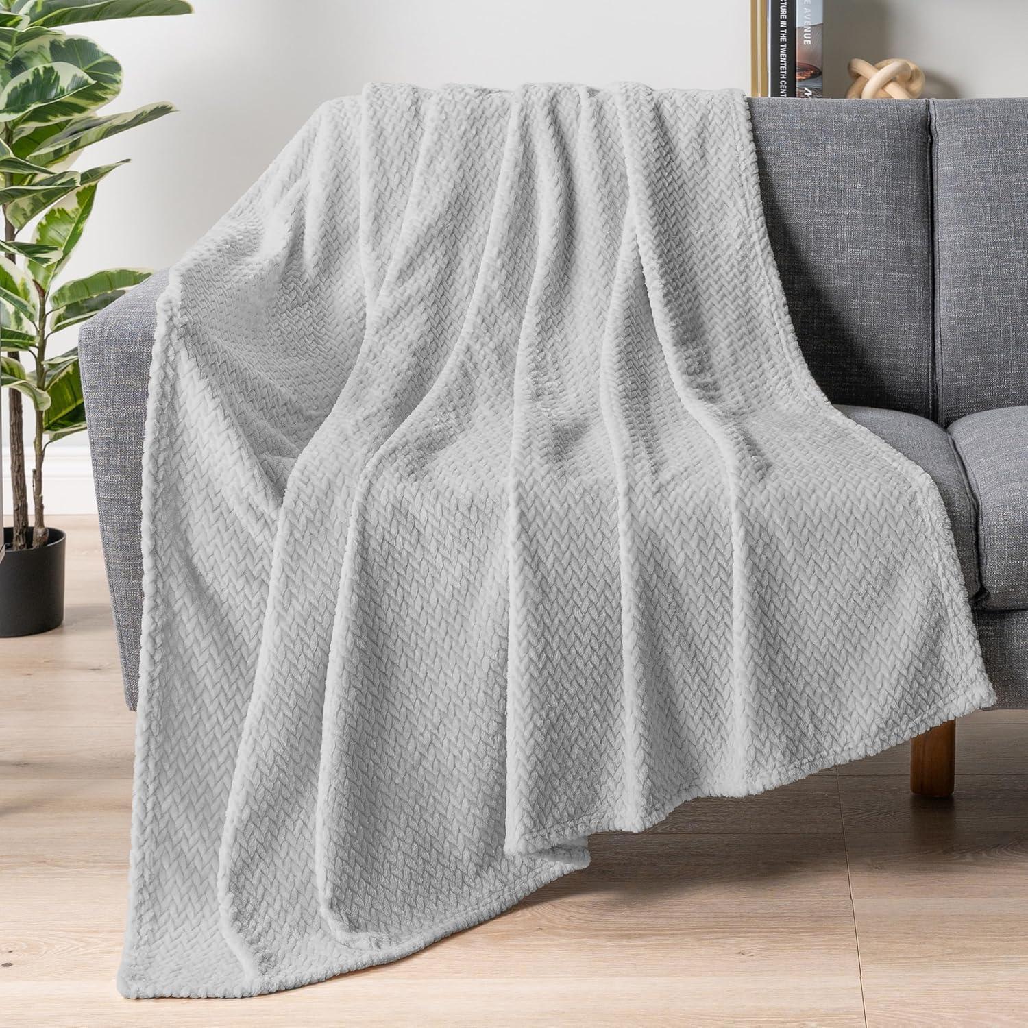 Light Grey Reversible Sherpa Fleece Throw Blanket