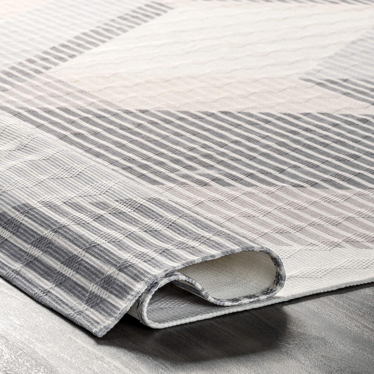 Modern Striped Beige Viscose 2'6" x 8' Washable Runner Rug